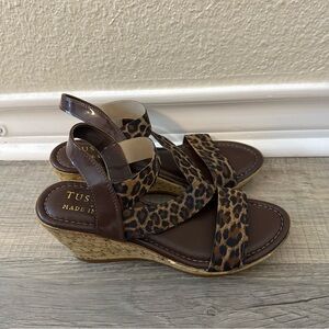 Strappy Leopard Print Cheetah Print Wedge Sandals Size 7 1/2 M